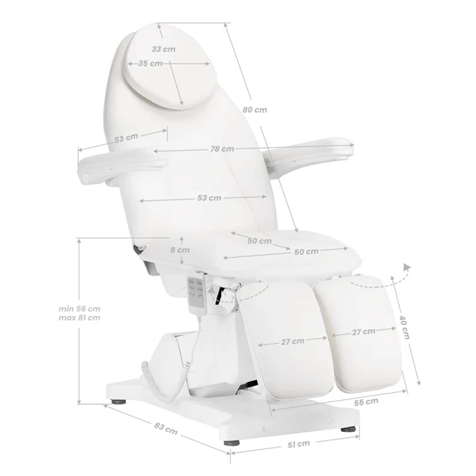 Električna kozmetička stolica Sillon Basic pedi, 3 motora, bijela