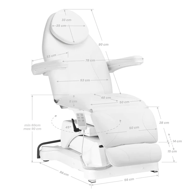 Električna kozmetička stolica Sillon Basic 3 motora, okretna, bijela