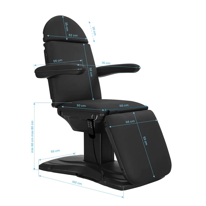 Električna kozmetička stolica SILLON Eclipse, 3 motora, crna